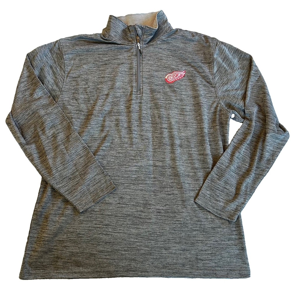 Official NHL Detroit Red Wings Mens Large Heather Grey Quarter Zip Pullover⁠